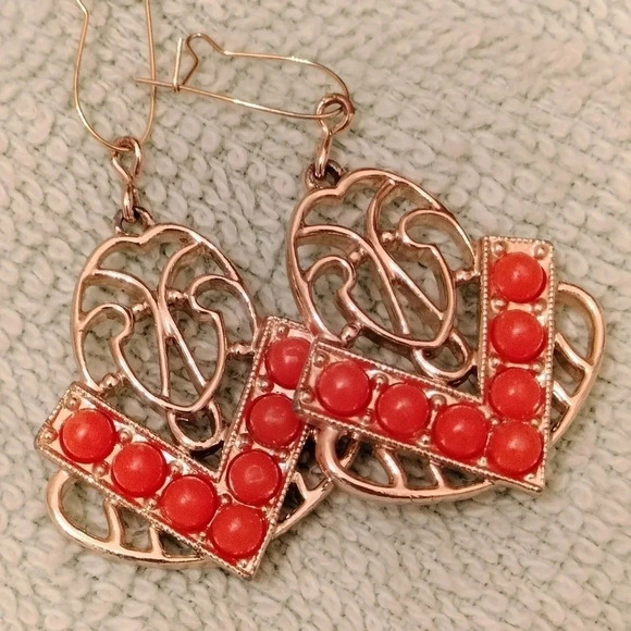 Sarah Coventry 2 piece set Brooch Pendant and Dangling Earrings Orange - Picture 8 of 9